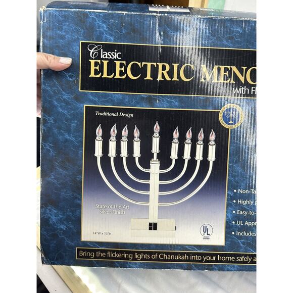 Silver Chrome Electric Lighted Menorah Flickering Bulbs Jacob Rosenthal 13" - Picture 4 of 8